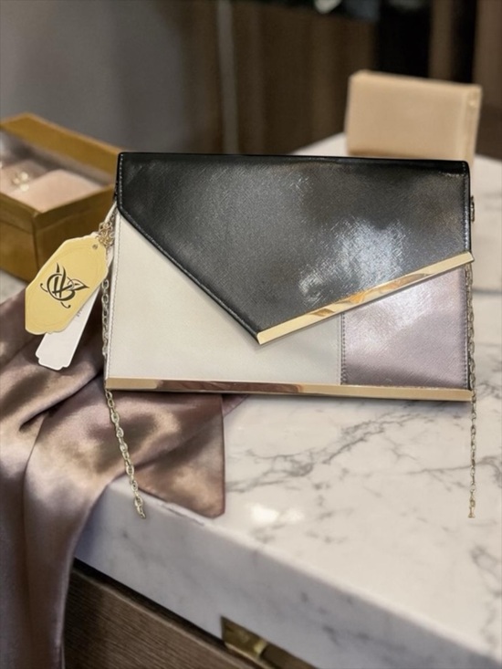 Aldo Handbags - Aldo Black Envelope Clutch/ Shoulder Bag with Chain Strap, Snap, Gold Detailing​